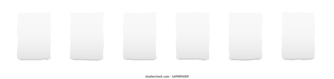 Conjunto de plantillas de hojas blancas en blanco con sombra. Las diferentes sábanas no se recortan uniformemente. Aislado en segundo plano. Ilustración vectorial.