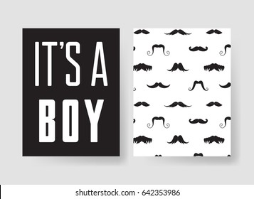 Set of templates for boys birthday cards. Hand drawn vector patterns brochures. Actual artistic design for baby shower party