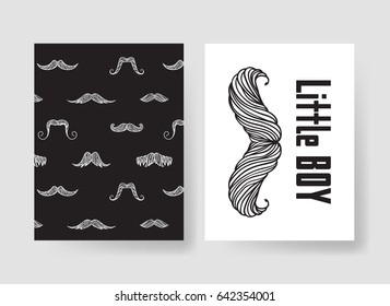 Set of templates for boys birthday cards. Hand drawn vector patterns brochures. Actual artistic design for baby shower party