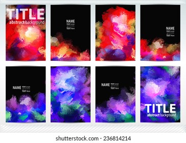 Set of templates brochure. Cover and sheets. For posters, flyers,  and magazines. Black page. Abstract painted background.