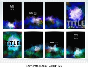 Set of templates brochure. Cover and sheets. For posters, flyers,  and magazines. Black page. Abstract painted background.