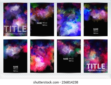 Set of templates brochure. Cover and sheets. For posters, flyers,  and magazines. Black page. Abstract painted background.