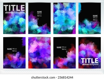 Set of templates brochure. Cover and sheets. For posters, flyers,  and magazines. Black page. Abstract painted background.