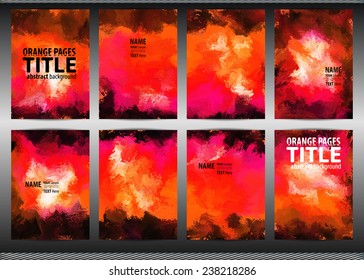 Set of templates brochure. Cover and sheets. For posters, flyers, and magazines. Orange pages. Abstract painted background.