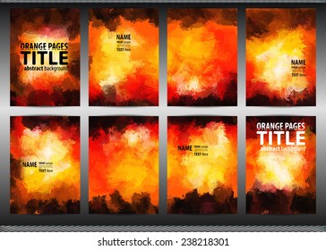 Set of templates brochure. Cover and sheets. For posters, flyers, and magazines. Orange pages. Abstract painted background.
