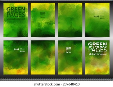 Set of templates brochure. Cover and sheets. For posters, flyers, and magazines. Green pages. Abstract painted background.
