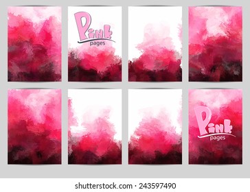 Set of templates brochure. Cover and sheets. For posters, flyers, and magazines. Pink pages. Abstract painted background.