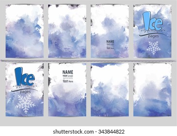 Set of templates brochure. Cover and sheets. For posters, flyers, and magazines. Ice pages. Abstract painted background.