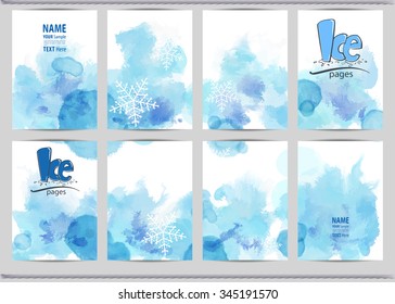 Set of templates brochure. Cover and sheets. For posters, flyers, and magazines. Ice pages. Abstract painted background.