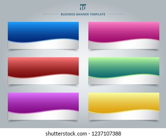 Set of templates business banner web design abstract stripe wave lines graphic blue, red, yellow, purple, pink, green gradient color background. Vector illustration