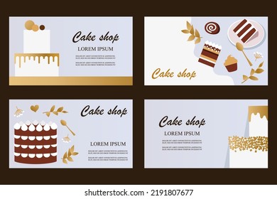 Set of templates for business cards. Confectionery, bakery, business. Cakes and pastries. Wedding cake design. Vector flat illustration. EPS 10.