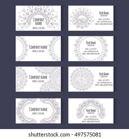 Set of templates for business cards or invitation cards with floral ornament. Corporate style. Vector illustration.
