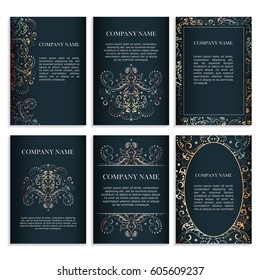 Set of templates for business cards.Colored vector illustration for corporate identity, individual cards, form style. Leaflets for advertising or company descriptions. Front page with colored pattern.