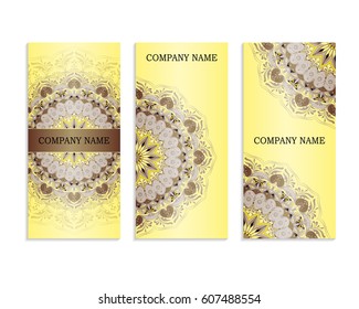 Set of templates for business cards.Colored vector illustration for corporate identity, individual cards, form style. Leaflets for advertising or company descriptions. Front page with colored pattern.