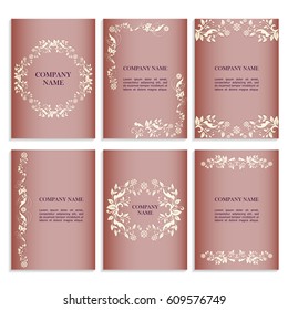 Set of templates for business cards.Colored vector illustration for corporate identity, individual cards, form style. Leaflets for advertising or company descriptions. Front page with floral pattern.