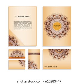 Set of templates for business cards.Colored vector illustration for corporate identity, individual cards, form style. Leaflets for advertising or company descriptions. Front page with colored pattern.