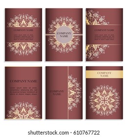 Set of templates for business cards.Colored vector illustration for corporate identity, individual cards, form style. Leaflets for advertising or company descriptions. Front page with colored pattern.