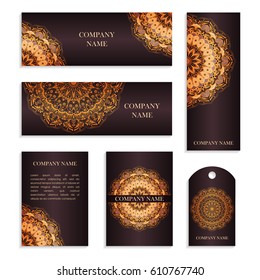 Set of templates for business cards.Colored vector illustration for corporate identity, individual cards, form style. Leaflets for advertising or company descriptions. Front page with colored pattern.