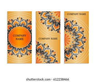 Set of templates for business cards.Colored vector illustration for corporate identity, individual cards, form style. Leaflets for advertising or company descriptions. Front page with colored pattern.