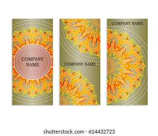 Set of templates for business cards.Colored vector illustration for corporate identity, individual cards, form style. Leaflets for advertising or company descriptions. Front page with colored pattern.