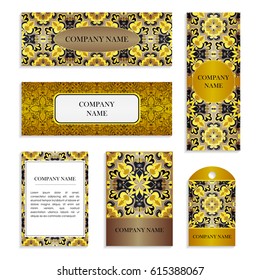 Set of templates for business cards.Colored vector illustration for corporate identity, individual cards, form style. Leaflets for advertising or company descriptions. Front page with colored pattern.