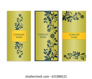 Set of templates for business cards.Colored vector illustration for corporate identity, individual cards, form style. Leaflets for advertising or company descriptions. Front page with floral pattern.