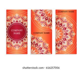 Set of templates for business cards.Colored vector illustration for corporate identity, individual cards, form style. Leaflets for advertising or company descriptions. Front page with colored pattern.
