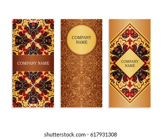 Set of templates for business cards.Colored vector illustration for corporate identity, individual cards, form style. Leaflets for advertising or company descriptions. Front page with colored pattern.