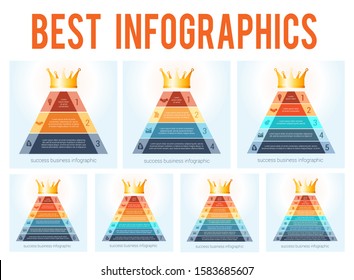  Set Templates. Business Modern 7 Infographics for 3, 4, 5, 6, 7, 8, 9 steps.