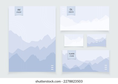  A set of templates for business printing with a mountain landscape in a minimalist style. EPS 10.