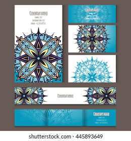 Set of templates for business style, envelopes, notebooks, credit card, business card and invitation card with floral ornament. Corporate style vector.