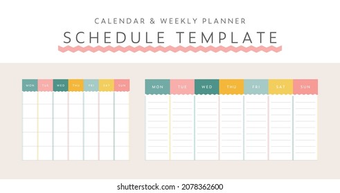 A set of templates for calendars and schedules.
This illustration relates to simple, lines, weekly planner etc.