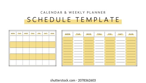 A set of templates for calendars and schedules.
This illustration relates to simple, lines, weekly planner etc.