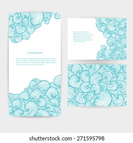 Set of templates for cards with abstract doodle waves