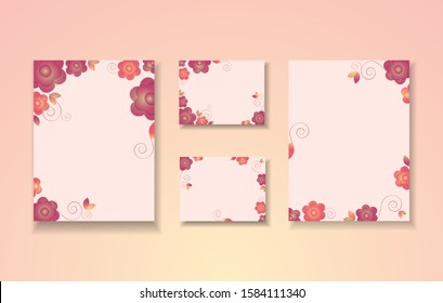 Set of templates for cards with flowers. Suitable for invitations, congratulations. Place for your text. Vector.