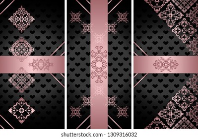 Set of templates for cards, invitations, posters, banners. Vintage decoration with Romantic Objects     
