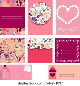 set of templates for cards, wedding invitation, valentines day with decorative elements