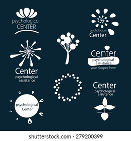 A set of templates for the center psychological counseling, family therapy,  psychological assistance offices. Dark background, white characters.