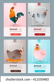 Set of templates with chicken for web design, vector, illustration