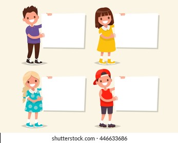 Set of templates. Children hold a board. Vector illustration of a flat design