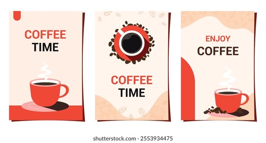 Set of templates coffee, cards, banner, brochure, poster, cover, cafe menu. Vector illustration.	
