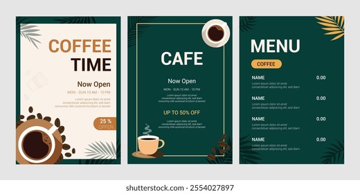  Set of templates coffee mug, banner, brochure, poster, cover, cafe menu. Vector illustration.