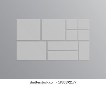 Set of templates college nine frames photos parts, picture or illustration. Board and branding Presentation. Poster frame mockup collage concept.