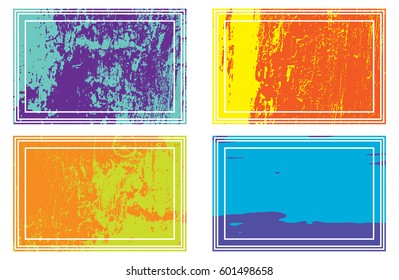 Set of templates of color rectangle retro vintage grunge frames for greetings, promotion and price. Vector elements with scratched effect  for posters, sites, web, shops, websites, labels, design.