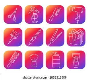 Set of templates of colored buttons in the style of instagram. Stories icon set. Social media notification button. Icons for a beauty salon, hairdresser. Smooth color gradient icon. 
