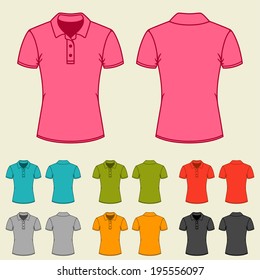 Set of templates colored polo shirts for women.