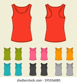 Set of templates colored singlets for women.