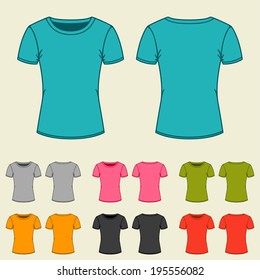 Set of templates colored t-shirts for women.