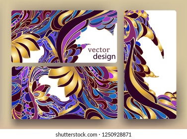 
set of templates with colorful abstractions and lotus on a white background, hand drawing, vector eps10