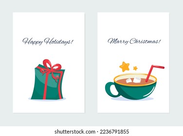 A set of templates congratulated with Christmas and happy holidays